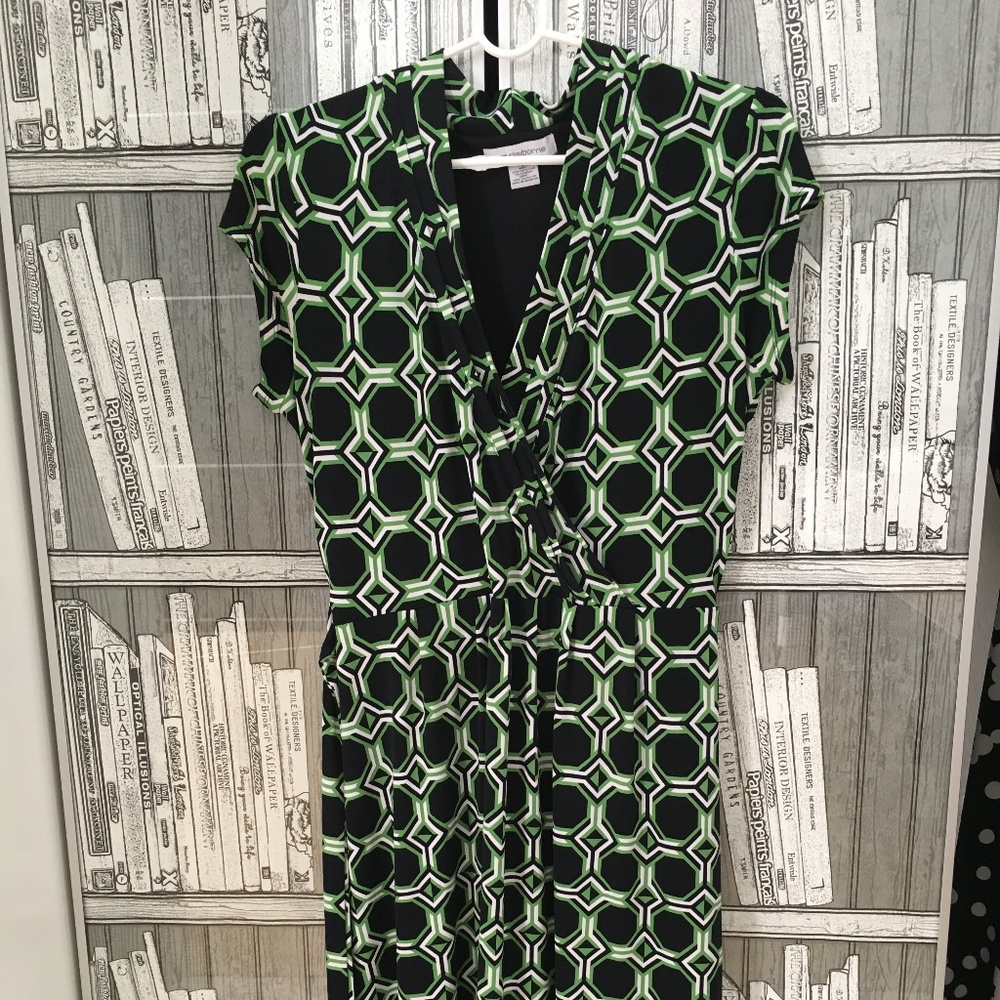 Liz Claiborne Geometric Print Wrap Dress S Green